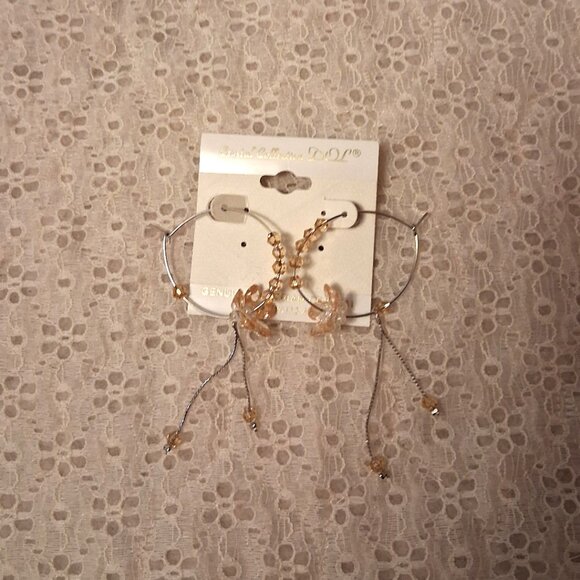 NEW Genuine Light Yellow Austrian Crystal Floral Hoop Earrings 30mm Jewelry Gift - Picture 7 of 7